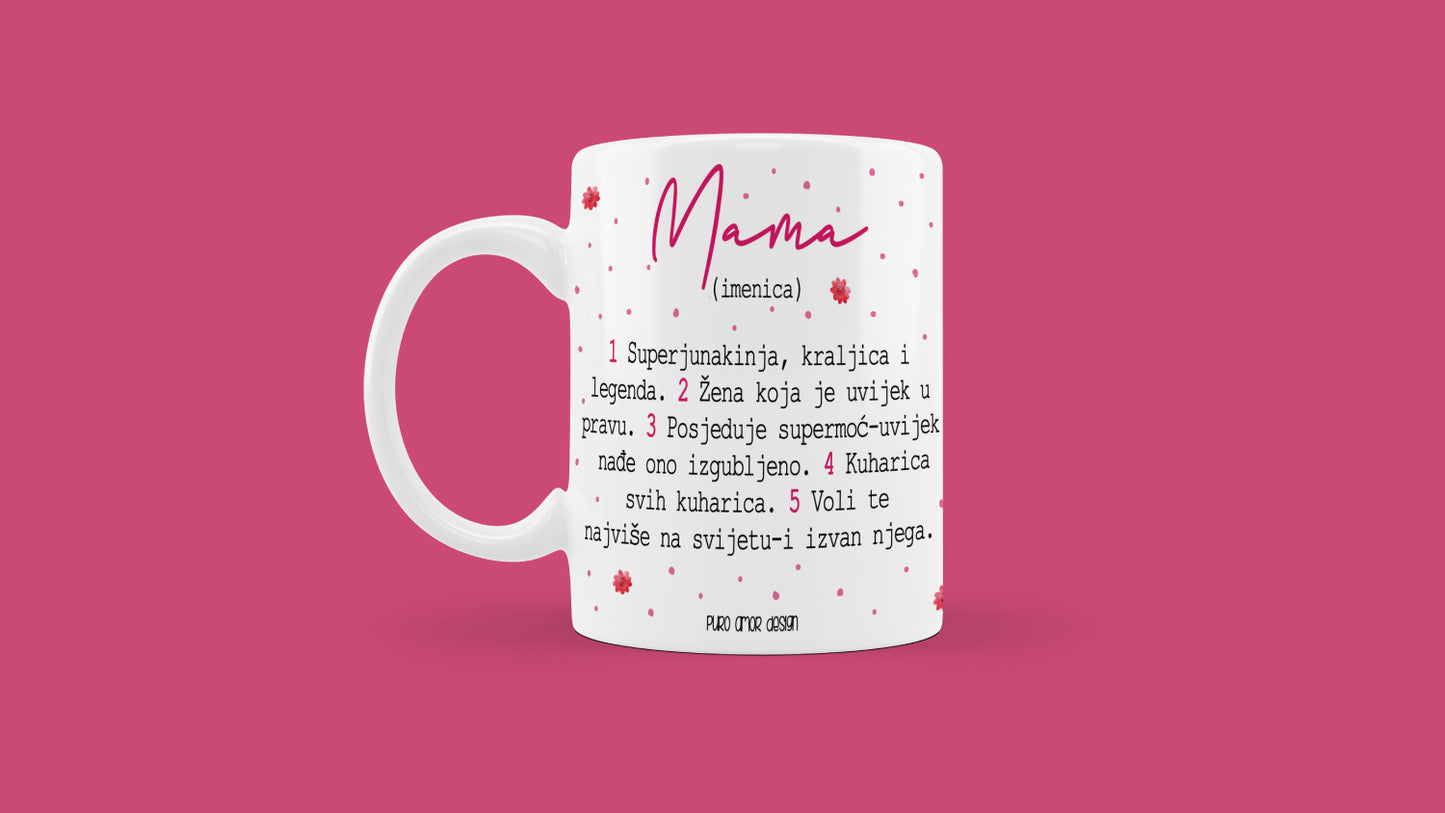 Šalica - Mama (imenica-rozi dizajn)