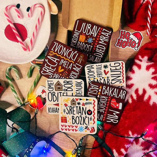 Podmetači - Sretan Božić! - crveni/bež