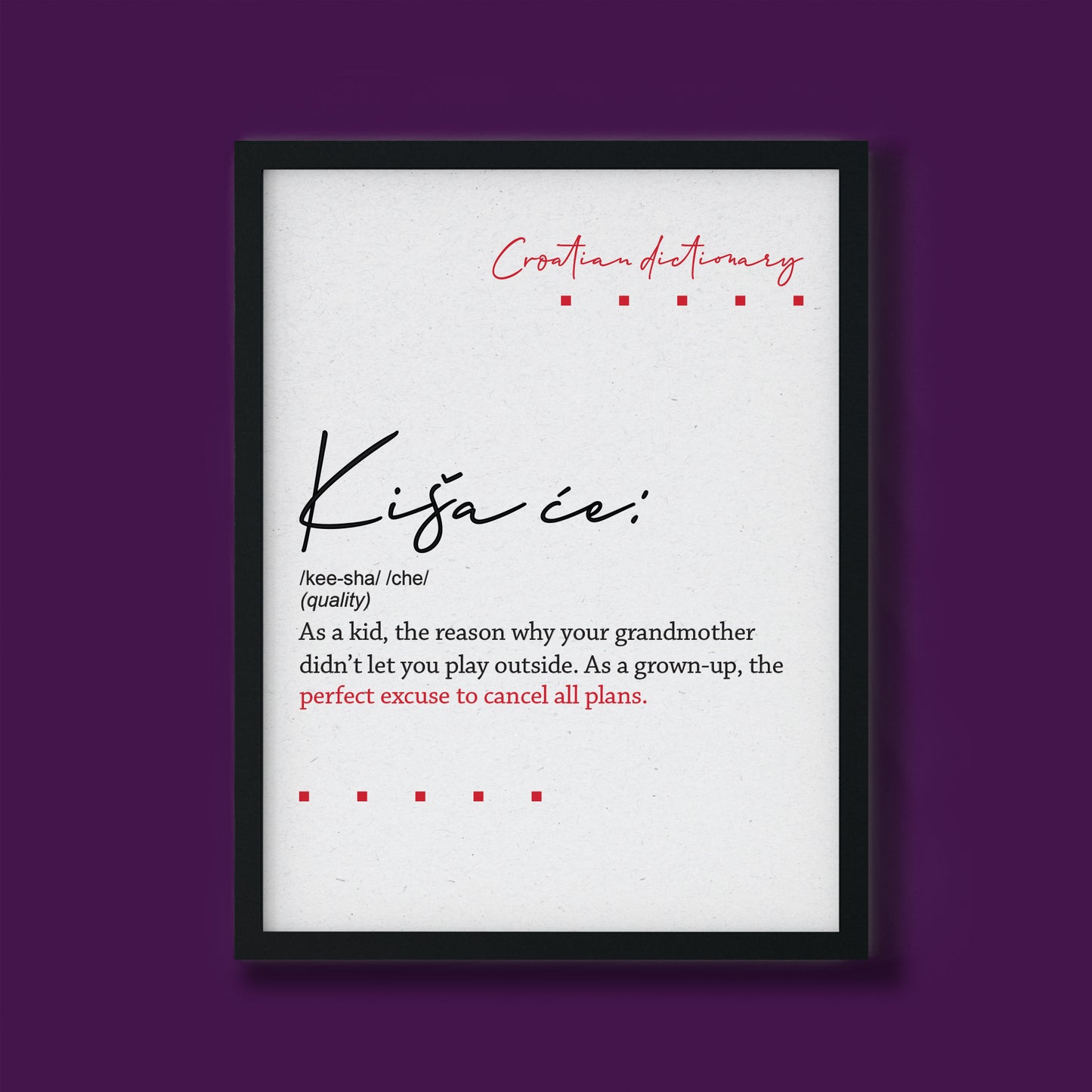 Poster - Croatian dictionary - Kiša će